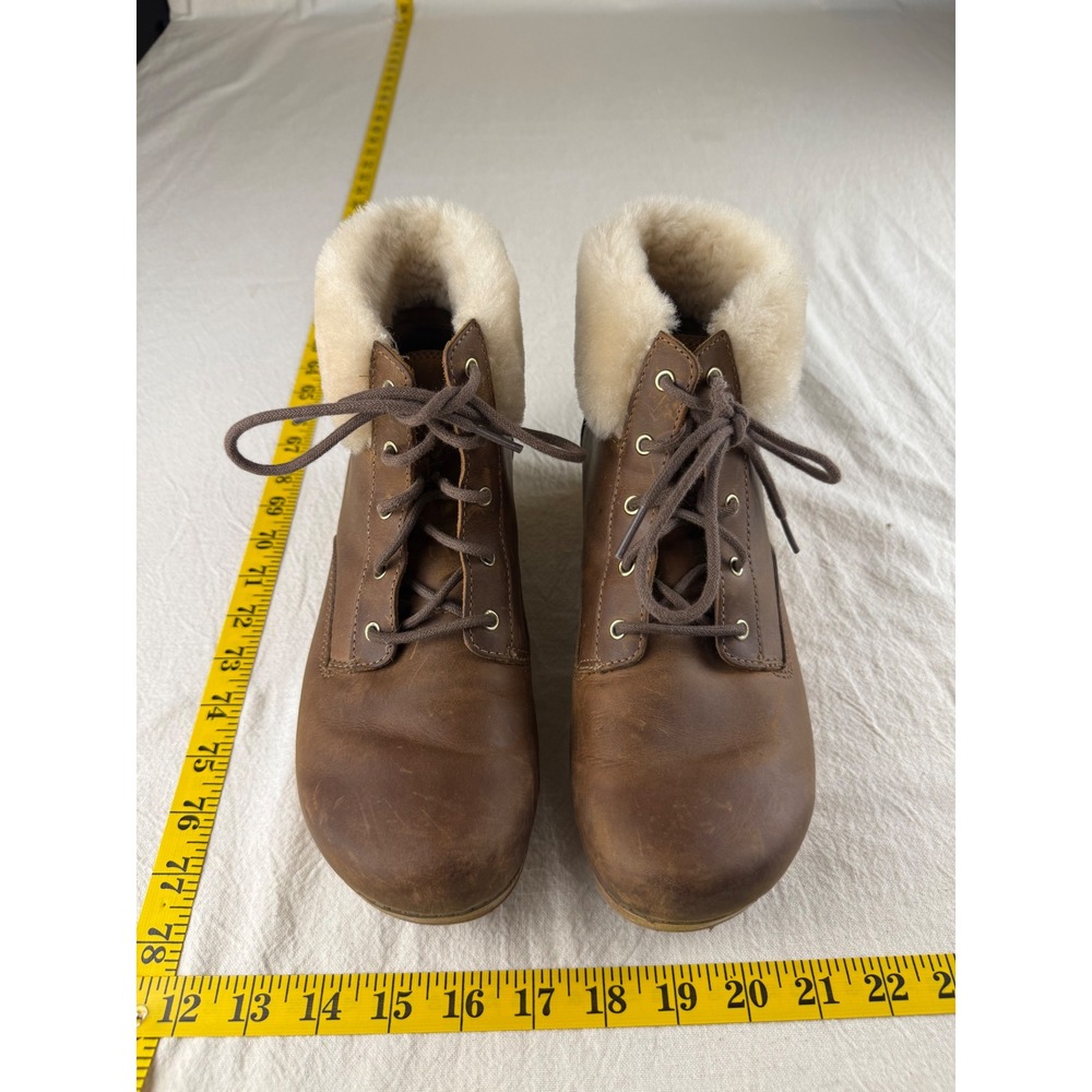 Dansko Maria Clog Boots Women Size 39 Brown Leather Shearling Lined Ankle Boot